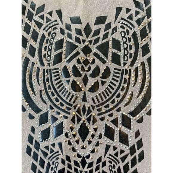 B.L.E.U. Tan Black Studded Long Tank Top w Faux Leather Shoulders Small - Picture 6 of 8